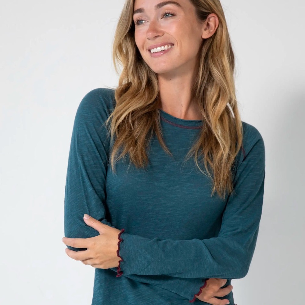 Cotton Teal Long Sleeve Women's Top